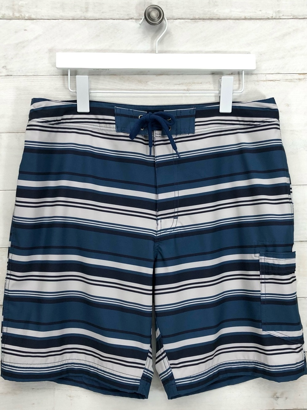 J. Crew Striped Swim Trunks Shorts • Sz 34 • Blue • EUC